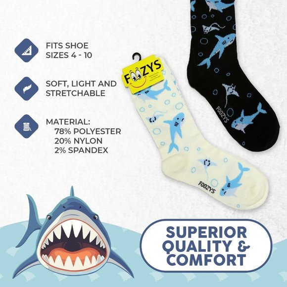 Sharks Stingrays Fish Marine Shark Ocean Sea Rays 2 Pairs Foozys Women's Socks - Picture 3 of 5